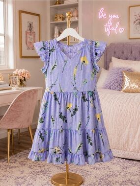 BN Vineyard Vines Girls Flutter Sleeve Summer Lavender Dress Sz 12-14